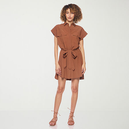 belle vie Womens Short Sleeve Shirt Dress