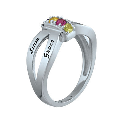 Personalized Engraved Simulated Birthstone Split Shank Ring