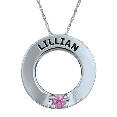 Personalized Simulated Birthstone Engraved Open Circle Pendant Necklace