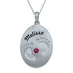 Personalized Simulated Birthstone Engraved Baby Feet Pendant Necklace