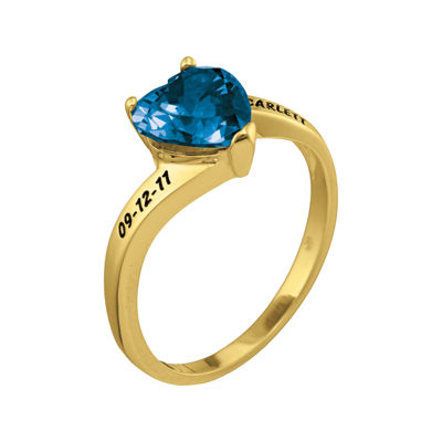 Personalized Engraved Simulated Birthstone Heart Ring