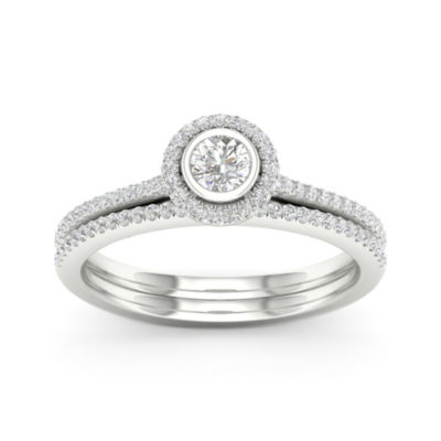 Womens 3/8 CT. T.W. Natural White Diamond 10K White Gold Round Bridal Set