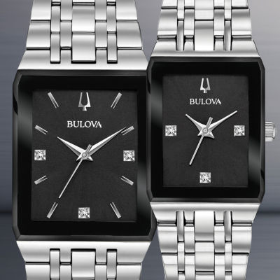 Bulova Quadra Mens Silver Tone Stainless Steel Bracelet Watch 96d145