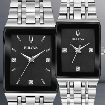 Bulova Quadra Womens Silver Tone Stainless Steel Bracelet Watch