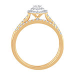 Womens 1/2 CT. T.W. Genuine White Diamond 10K Gold Pear Side Stone Halo Bridal Set