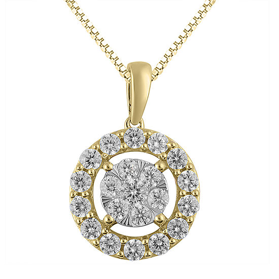 Womens 1 CT. T.W. Genuine White Diamond 14K Two Tone Gold Round Pendant Necklace