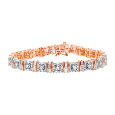 Womens 5 CT. T.W. Natural White Diamond 10K Rose Gold 10K White Gold 7.5 Inch Tennis Bracelet