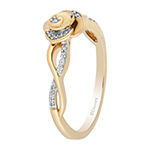 Enchanted Disney Fine Jewelry Womens Diamond Accent Genuine White Diamond 10K Gold Flower Belle Princess Cocktail Ring