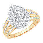 Womens 1 CT. T.W. Genuine White Diamond 10K Gold Pear Side Stone Halo Engagement Ring
