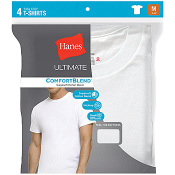 Hanes Ultimate Tall Man Cotton Crewneck T-Shirt - White, 4 pk