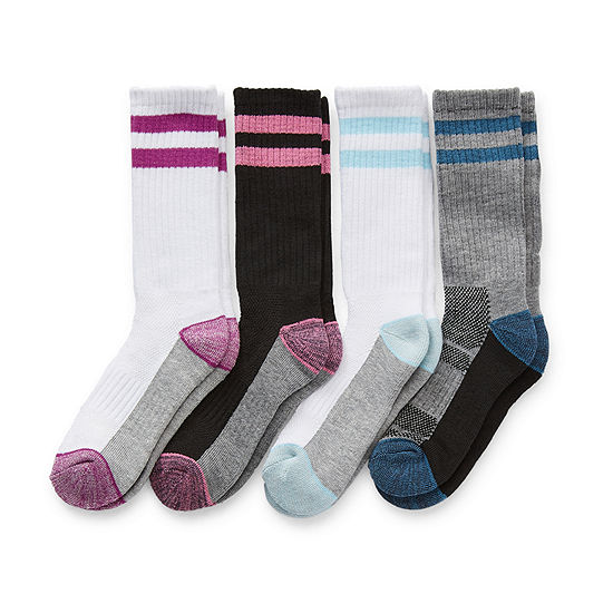 Xersion Little & Big Girls 4 Pair Crew Socks, Color: Multi Fashion Pk ...