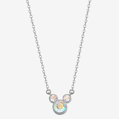 Disney Collection Girls White Crystal Sterling Silver Mickey Mouse Pendant Necklace