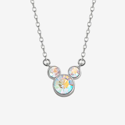 Disney Collection Girls White Crystal Sterling Silver Pendant Necklaces