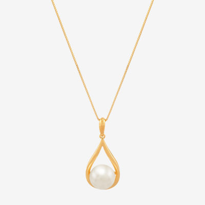 Womens White Cultured Freshwater Pearl 14K Gold Over Silver Pendant Necklaces