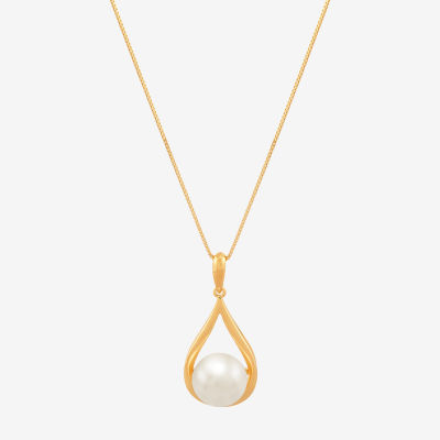 Womens White Cultured Freshwater Pearl 14K Gold Over Silver Pendant Necklace