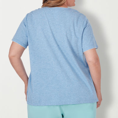 Alfred Dunner Hyannis Port Womens Plus V Neck Short Sleeve T-Shirt