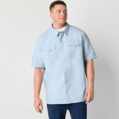 Walker Hayes for JCPenney Snap Front Mens Big and Tall Classic Fit Short Sleeve Easy Care Button-Down Shirt