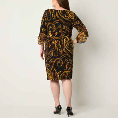 Connected Apparel Womens 3/4 Sleeve Scroll Sheath Dress Plus