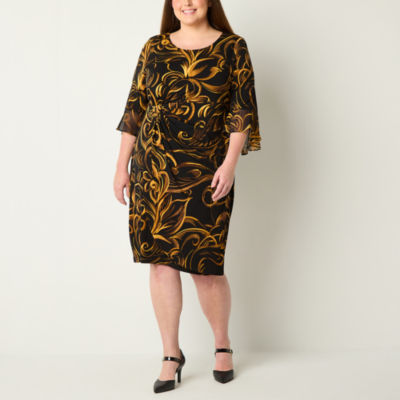 Connected Apparel Womens 3/4 Sleeve Scroll Sheath Dress Plus