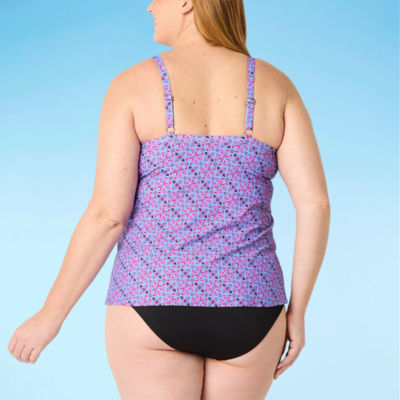 Liz Claiborne Lined Geometric Tankini Swimsuit Top Plus