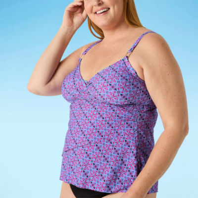 Liz Claiborne Lined Geometric Tankini Swimsuit Top Plus