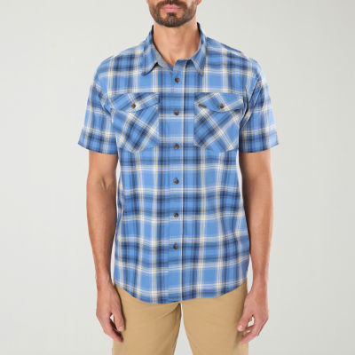 Smiths Workwear Mens Regular Fit Short Sleeve Plaid Button-Down Shirt