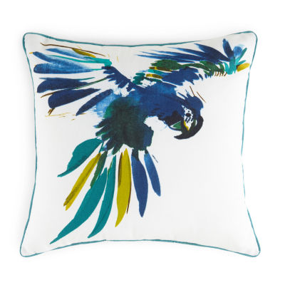 Turquoise Sun 18x18 Bird Print Square Outdoor Pillow