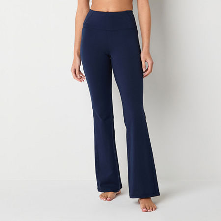 Xersion EverPerform Womens High Rise Cotton Yoga Pant, Petite Medium, Blue