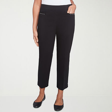 Alfred Dunner Natural Instinct Womens Stretch Fabric Straight Ankle Pant, 10, Black