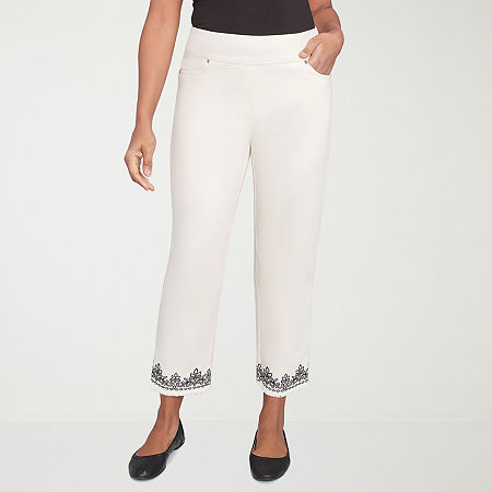 Alfred Dunner Natural Instinct Womens Stretch Fabric Straight Fit Ankle Pant, 16 Petite, White