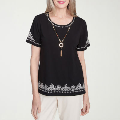 Alfred Dunner Natural Instinct Womens Crew Neck Short Sleeve Stretch Fabric T-Shirt