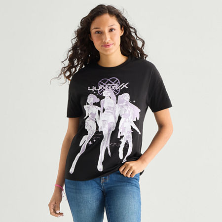 Womens Juniors Crew Neck Short Sleeve Loose Fit KPop Demon Hunters Graphic T-Shirt, X-large, Black