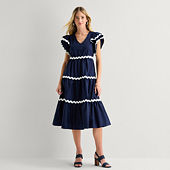 Danny & Nicole Womens Short Sleeve Ombre Fit + Flare Dress