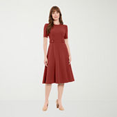 london times short sleeve midi fit flare dress London Times Women's Short Sleeve Fit & Flare Midi Dress - Green