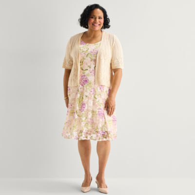 Robbie Bee Womens Plus Midi Floral Jacket Dress