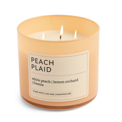 Distant Lands 14oz Peach Plaid 3-Wick Scented Jar Candle