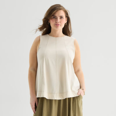 a.n.a Womens Plus Crew Neck Sleeveless Tank Top