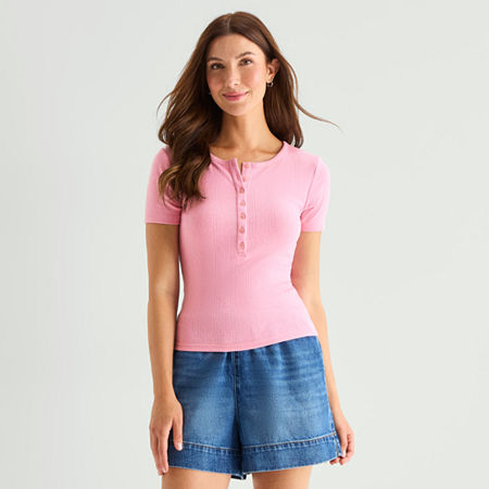 a.n.a Womens Short Sleeve Slim Fit Henley Shirt, Xx-large, Pink
