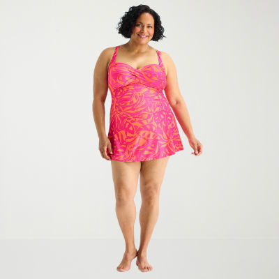 Liz Claiborne Womens Tropical Leaf Plus Swim Dress