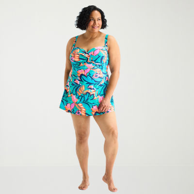 Liz Claiborne Womens Tropical Floral Plus Swim Dress