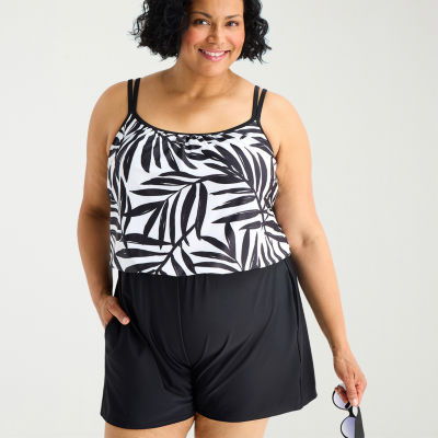 Sonnet Shores Womens Plus Swim Romper