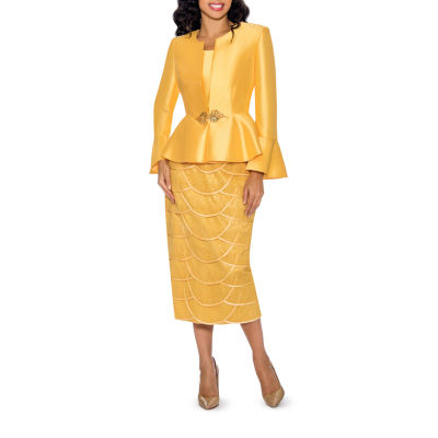 Giovanna Collection Women's Silk Wool and Tiered Lace 3-piece Skirt Suit