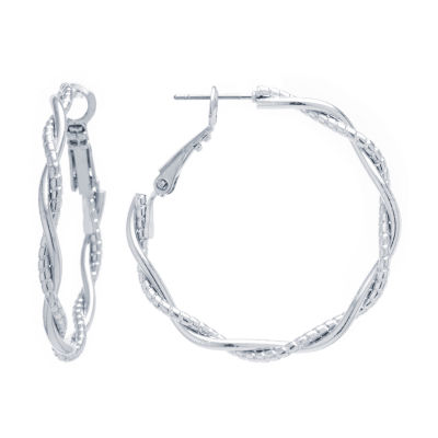 Silver Reflections Pure Silver Over Brass Round Hoop Earrings