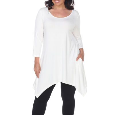 White Mark Plus Womens Round Neck 3/4 Sleeve Tunic Top