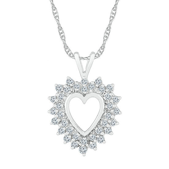 Womens 1/2 CT. T.W. Mined White Diamond 10K White Gold Heart Pendant Necklace