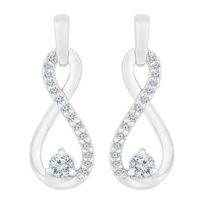 Womens 1/6 CT. T.W. Natural White Diamond 10K White Gold Infinity Drop Earrings