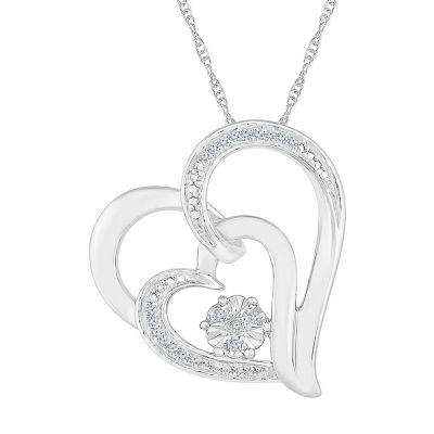 Womens Diamond Accent Natural Diamond Sterling Silver Heart Pendant Necklace