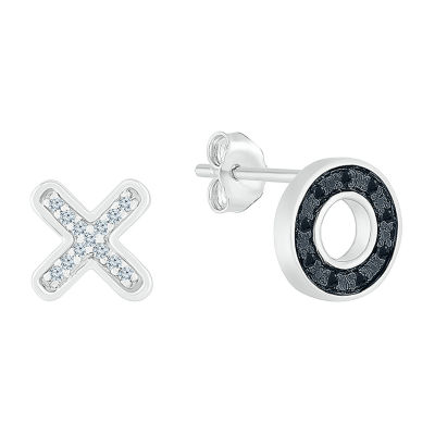 Mismatched "Xo" Diamond Accent Natural Black Diamond Sterling Silver 7.8mm Stud Earrings