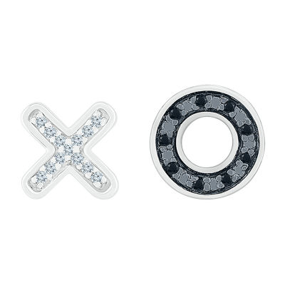 Mismatched "Xo" Diamond Accent Natural Black Diamond Sterling Silver 7.8mm Stud Earrings