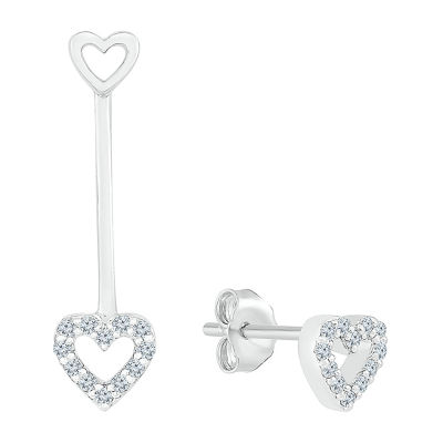 Mismatched Womens 1/10 CT. T.W. Natural White Diamond Sterling Silver Heart Drop Earrings